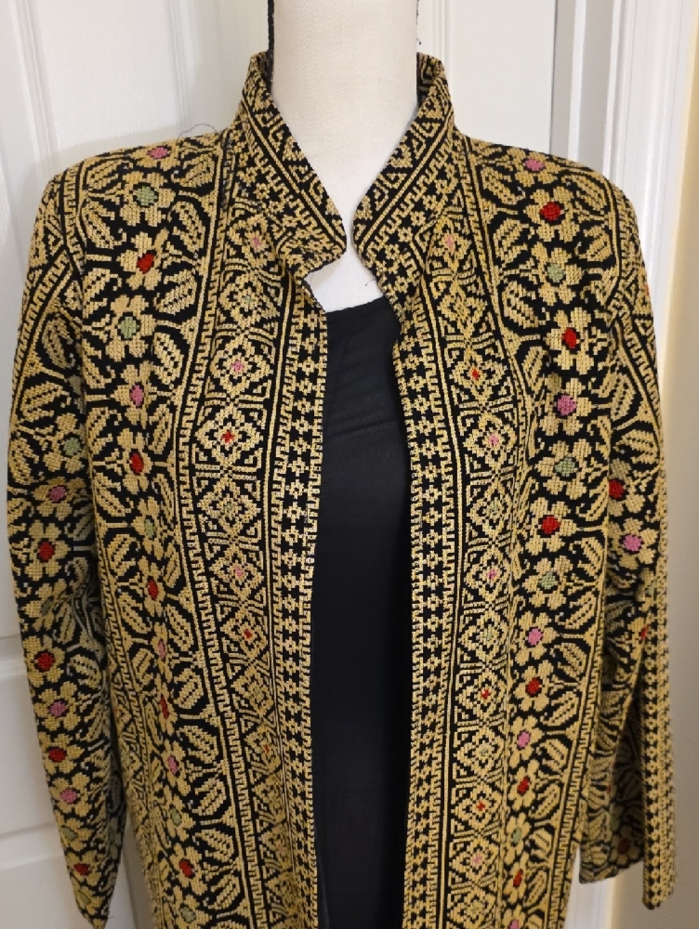 NEW Rare Dubai Jordan Tatreez Embroidered Long Open Front Duster Coat Abaya L - Picture 2 of 11